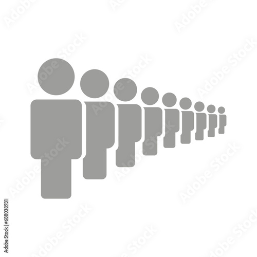 Vector flat illustration. Avatar, user profile, gender neutral silhouette. Gray icon with many people standing in line. Suitable for social media profiles, screensavers and as a template.
