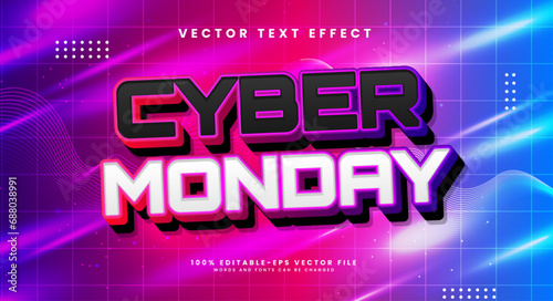 Glowing cyber monday editable text style effect. Vector text effect with glowing color gradients and modern technology style.