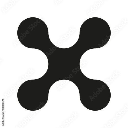 Metaball design template. Connected  blobs. Web design simple element. Abstract X logo. Connected dots icon. Integration sign. Point movement. Vector flat illustration.