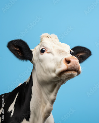 Cows on blue background,created with Generative AI tecnology.