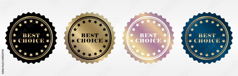 Multi-colored round badges and labels with medals. Set of different grant luxury medals for premium quality assurance certificates, sale badges and premium products Multi-colored round badges and labels with medals. Set of different grant luxury medals for premium quality assurance certificates, sale badges and premium products