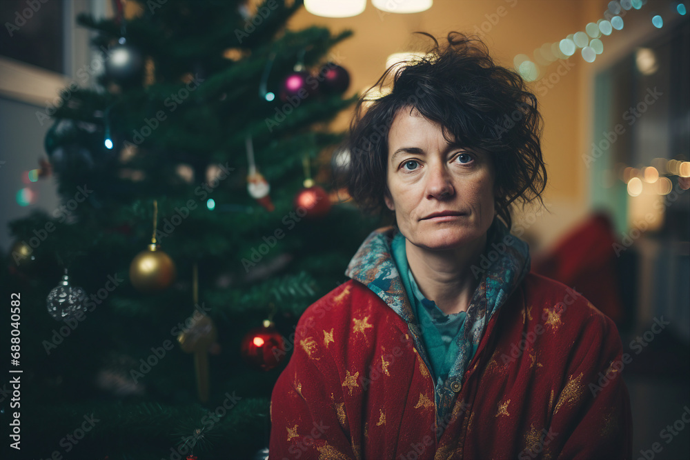 Generative AI picture of sick sad woman feeling bad celebrate new year in hospital Generative AI picture of sick sad woman feeling bad celebrate new year in hospital