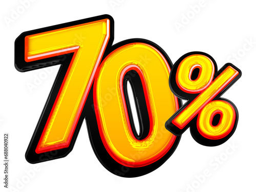 Promotion of 3d numbers 70 percent. 70% sales discount. 3D illustration