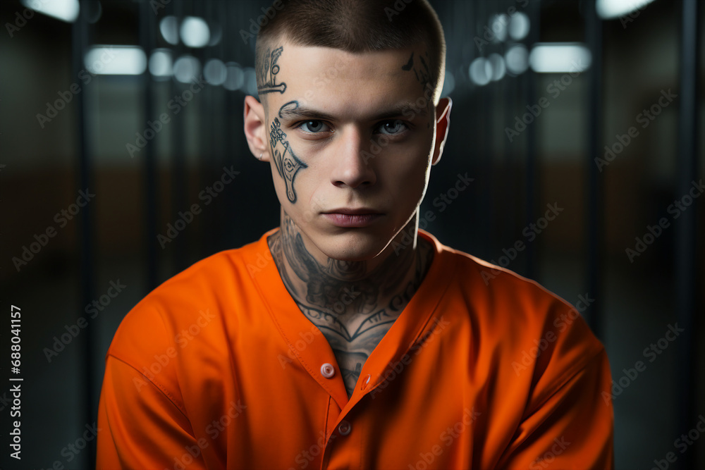 Guilty criminal person standing behind prison cage bars Generative AI creative illustration Guilty criminal person standing behind prison cage bars Generative AI creative illustration
