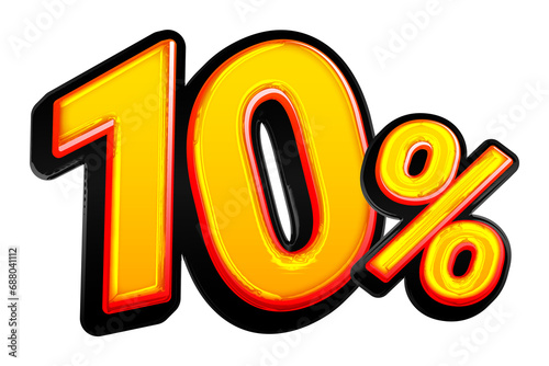 Promotion of 3d numbers 10 percent. 10% sales discount. 3D illustration