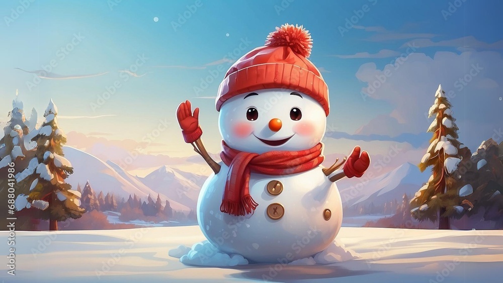 Obraz premium snowman in the winter snow xmas