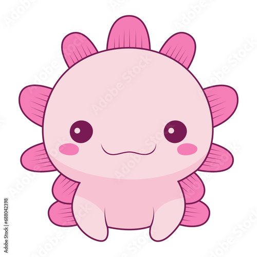 kawaii pink axolotl on white background