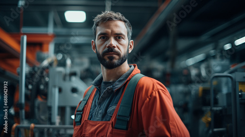 Portrait of male engineer working with container cargo ship at shipping industry, AI Generated