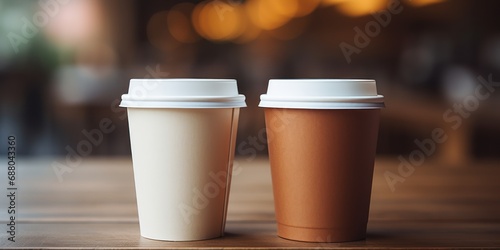 Two takeaway coffee cups stand side by side  promising warmth and comfort.