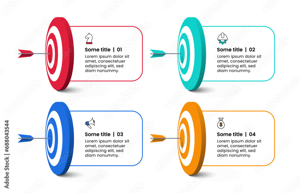 Infographic template. 4 targets with icons and text - obrazy, fototapety, plakaty 