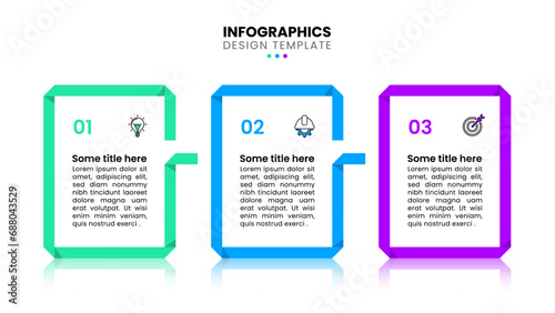 Infographic template. 3 origami banners with icons