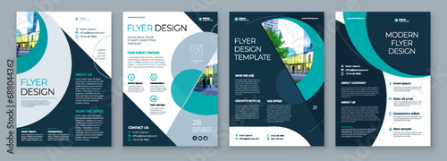 Flyer Template Layout Design Set Corporate Business Annual Report Catalog Magazine Brochure Mockup Creative Modern Bright Concept Circle Round Teal Shape