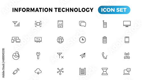 Information technology line icons collection. Big UI icon set in a flat design. Thin outline icons pack