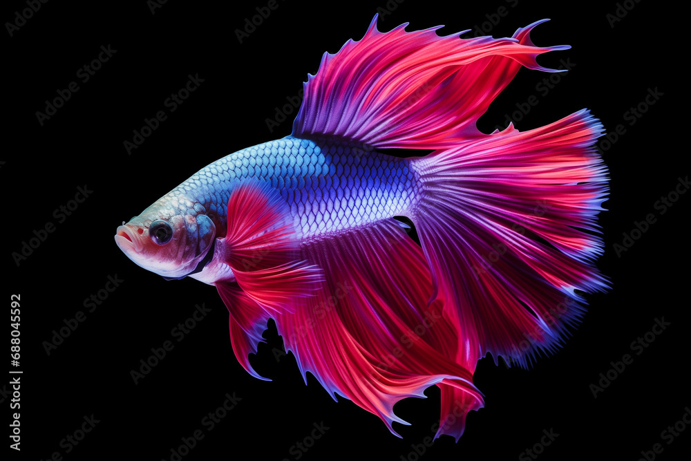 full color fighting fish on black back ground, generative AI full color fighting fish on black back ground, generative AI