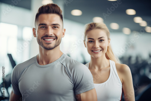 A happy couple enjoying fitness together  surrounded by friends and love  with smiling faces and a casual  fun atmosphere