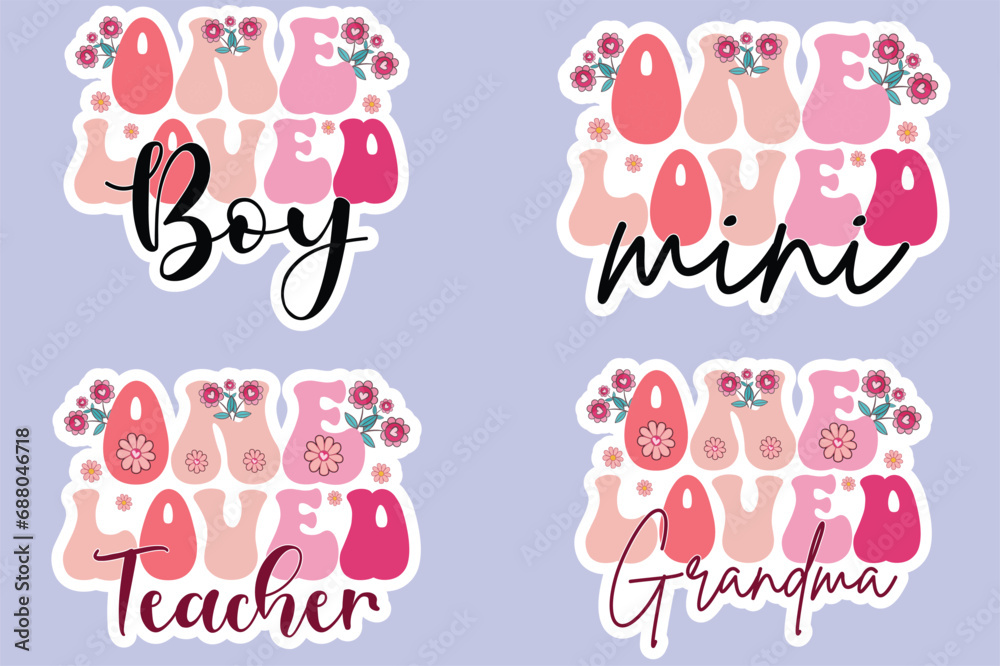 Retro Valentine sticker design Retro Valentine sticker design