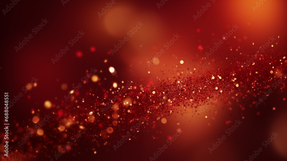 Abstract background with red and gold particles. Christmas Golden Light shining particles both on a red background. Gold foil texture. Holiday concept.