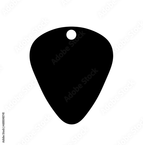 Vector isolated one single guitar pick with hole colorless black and white outline silhouette shadow shape stencil solid black