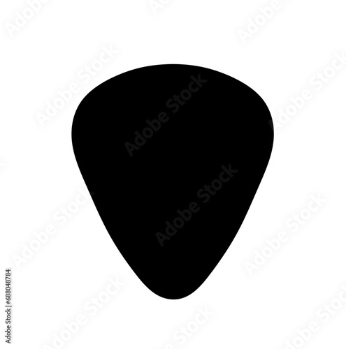 Vector isolated one single guitar pick without hole colorless black and white outline silhouette shadow shape stencil solid black
