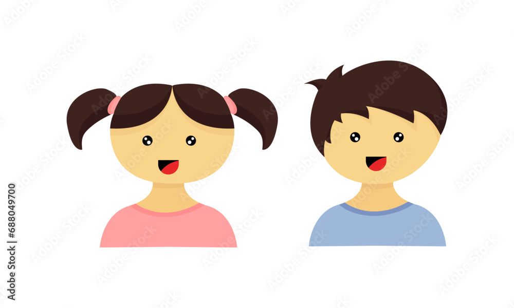 illustration of boy and girl face characters with cute and adorable faces