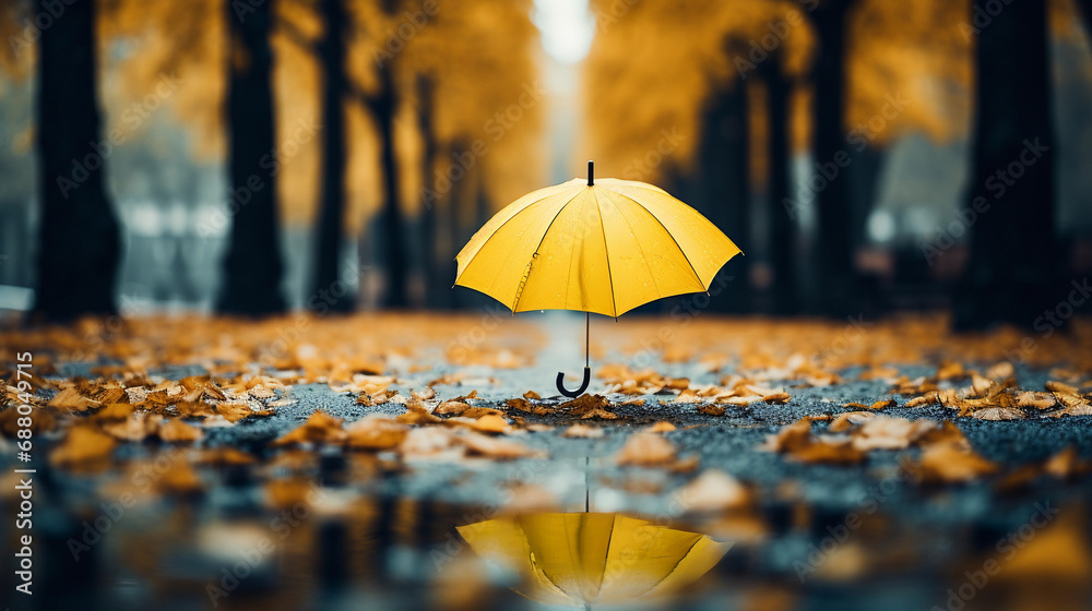 Ray of Hope: Cheerful Yellow Umbrella Standing Tall Amidst Pouring Rain