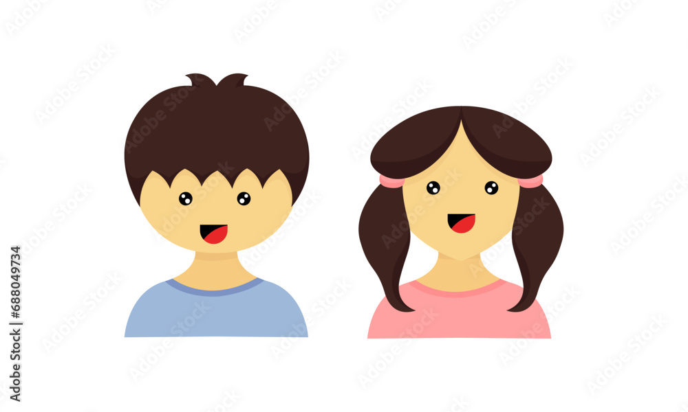 illustration of boy and girl face characters with cute and adorable faces illustration of boy and girl face characters with cute and adorable faces