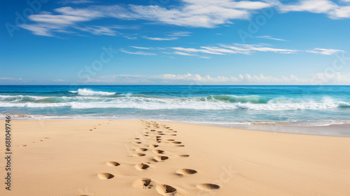 Innocent Journey: Child's Footprints in the Sand Leading Towards the Sea of Adventure