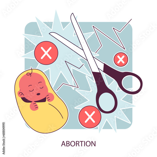 Abortion. Pregnancy termination. Reproductive health decisions. Mother choice to cancel unborn child with gynecology surgery. Flat vector illustration.
