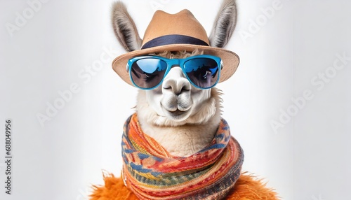 lama wearing a scarf, sunglasses and a hat © Marko