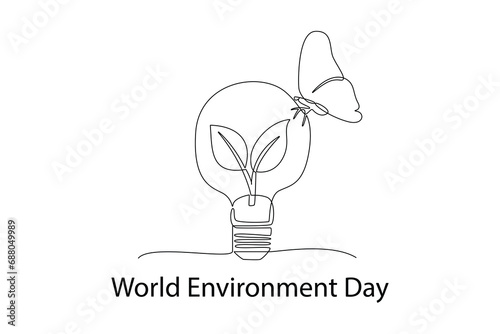 One continuous line drawing of World Environment day concept. Doodle vector illustration in simple linear style.