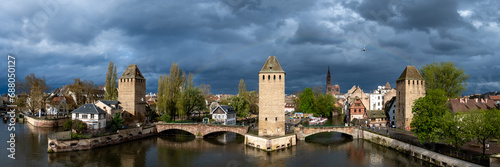 Panoramique sur les Ponts Couverts de Strasbourg (France)