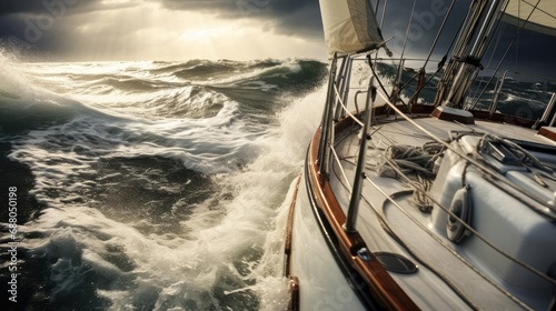 Close-up of a yacht in a stormy sea © cherezoff