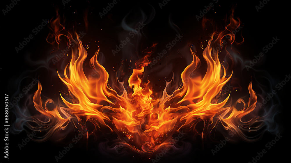 Vibrant Fire and Burning Flames Illustration on Black Background - Dynamic Energy Concept for Abstract Design and Creative Power Expression in Digital Art. Vibrant Fire and Burning Flames Illustration on Black Background - Dynamic Energy Concept for Abstract Design and Creative Power Expression in Digital Art.