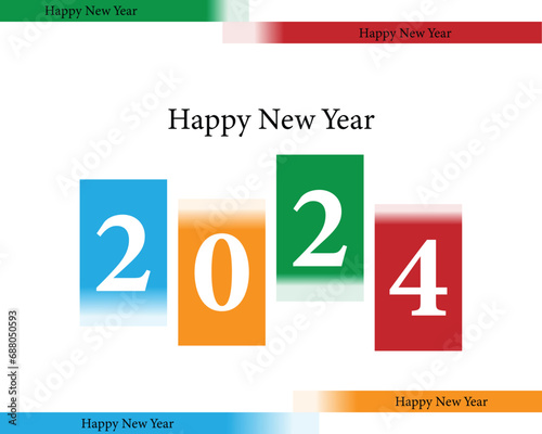 Happy new year 2024 design. With colorful truncated number illustrations. Premium vector design for poster, banner, greeting and new year 2024 celebration.