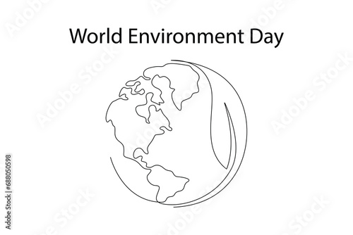 One continuous line drawing of World Environment day concept. Doodle vector illustration in simple linear style.