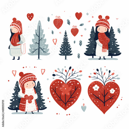 christmas, santa, snowman, holiday, tree, winter, cartoon, vector, xmas, illustration, gift, set, decoration, snow, celebration, claus, icon, cute, hat, santa claus, year, happy, symbol, season, decem photo