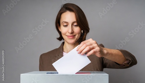 close up of Voter hand on election Putting Ballot Into Voting box. Democracy Freedom Concept election photo