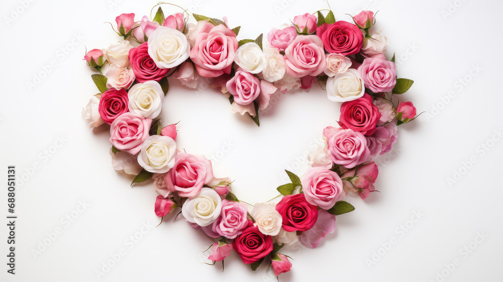Romance with an elegant rose and heart wreath set against a pristine white background, perfect for weddings, anniversaries, and other special celebrations. Romance with an elegant rose and heart wreath set against a pristine white background, perfect for weddings, anniversaries, and other special celebrations.