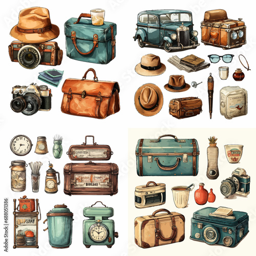 bag, leather, suitcase, travel, luggage, vintage, icon, box, business, icons, briefcase, vector, object, illustration, old, case, brown, handle, retro, design, purse, antique, fashion, set, accessory