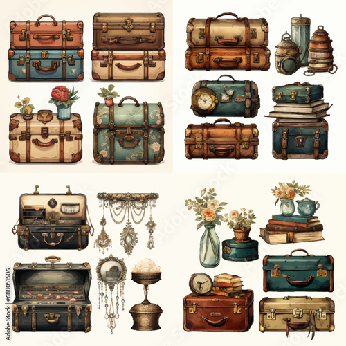 box, old, vintage, antique, isolatbox, olded, suitcase, chest, luggage, retro, leather, wood, treasure, case, travel, brown, furniture, white, bag, money, wooden, baggage, gold, object, interior, open