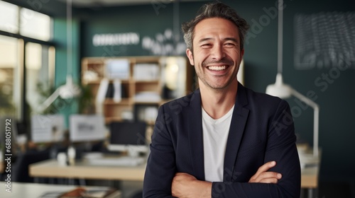 smart casual asian business owner small business management smile happiness joyful greeting portrait shot sme small business successful management old man standing in store shop office warehouse space photo