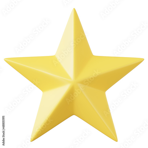 Yellow Star  illustrated in a plastic 3D style. 3d illustration with transparent background.