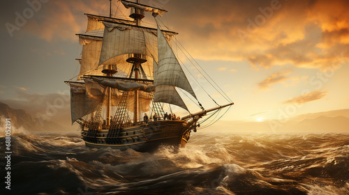 3d rendered photo of ship on the ocean made with generative AI © Xaprushu