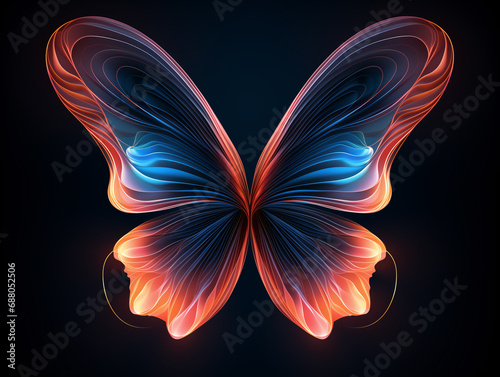 Surreal artistic composition of a butterfly on a black background. Contemporary art style.