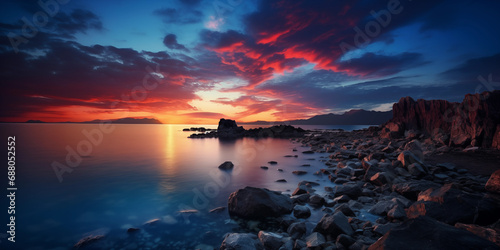 Amazing landscape of blue hour sea