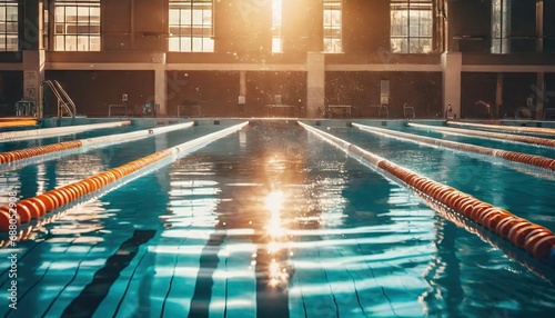 Invigorating Swim. Sparkling Pool with Lanes Ready for Swimmers 