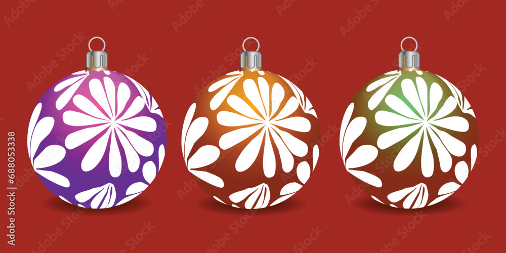 Fototapeta premium Set of shiny Christmas balls. Exclusive concept, hand-drawn, and highly rendered work for the upcoming Christmas.