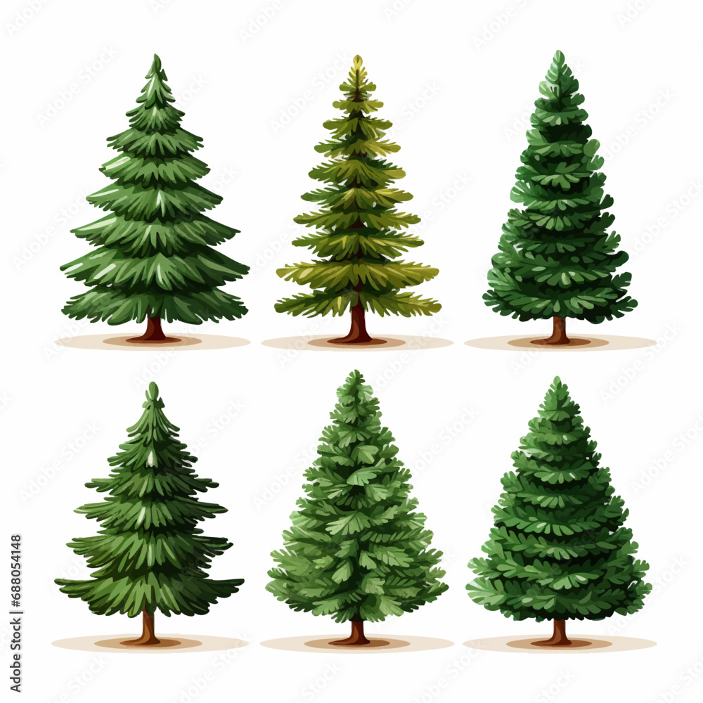 tree, christmas, fir, winter, pine, holiday, vector, snow, forest, nature, green, illustration, xmas, celebration, season, evergreen, decoration, christmas tree, spruce, branch, year, wood, december,  - obrazy, fototapety, plakaty 