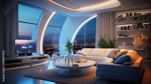 Interior of a cozy room in high-tech style