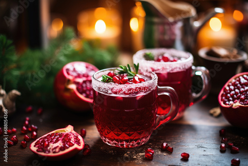 Wallpaper Mural A close-up of hot Christmas punch with a pomegranate slice, in a cozy cafe Torontodigital.ca